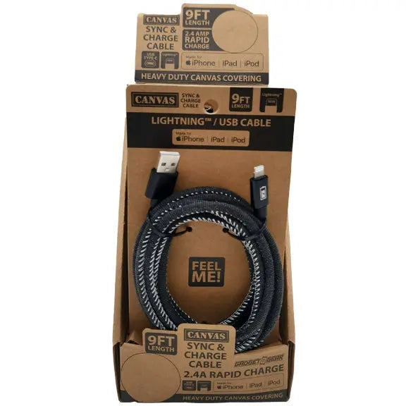 Charging Cable Canvas Assortment 9FT - 6 Pieces Per Retail Ready Display 88435 GADGET GEAR