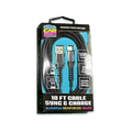 Charging Cable Carbon Fiber USB to USB-C 10FT 2 Amp - 3 Pieces Per Pack 24579 CAR VIBEZ