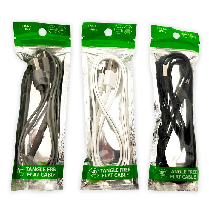 Charging Cable Flat USB to USB-C 3FT - 20 Pieces Per Pack 24463 NOVELTY INC