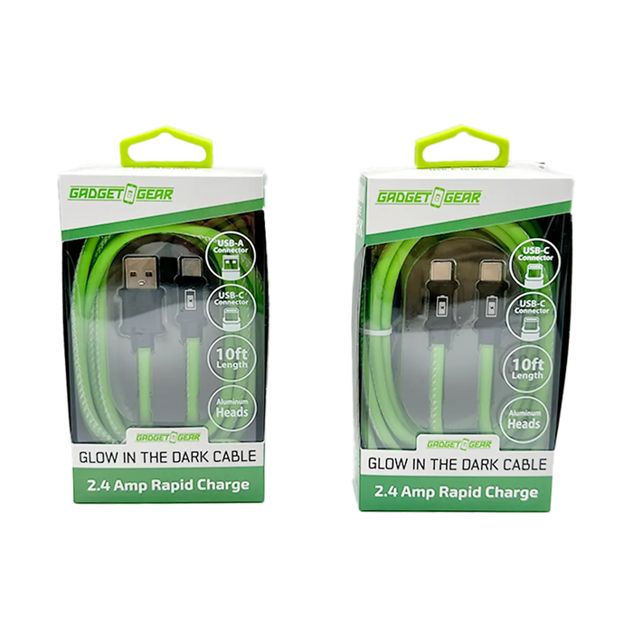 Charging Cable Glow in The Dark Assortment 10FT - 6 Pieces Per Retail Ready Display 88589 GADGET GEAR
