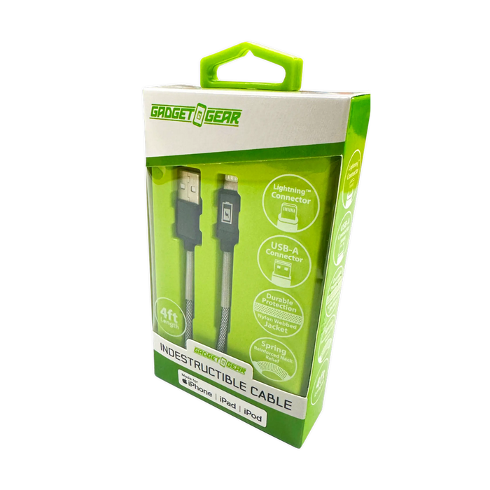 Charging Cable Indestructible USB to Lightning 4FT 2.4 Amp - 3 Pieces Per Pack 24600 GADGET GEAR