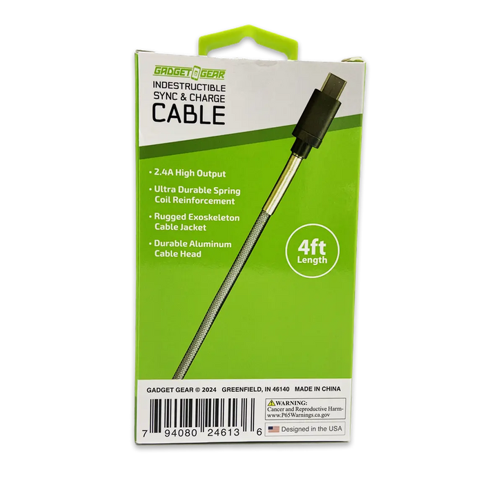 Charging Cable Indestructible USB to USB-C 4FT 2.4 Amp - 3 Pieces Per Pack 24613 GADGET GEAR