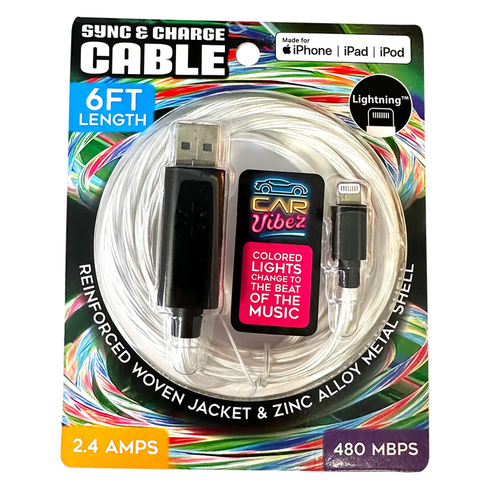 Charging Cable LED Light-Up Assortment - 6 Pieces Per Retail Ready Display 88472 CAR VIBEZ