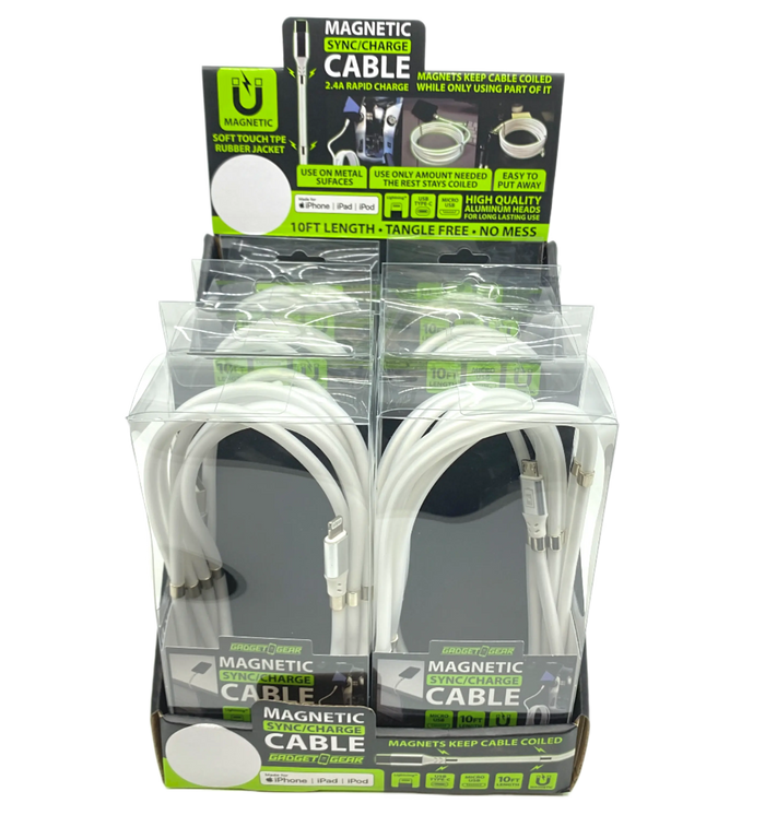Charging Cable Magnetic Assortment 10FT - 6 Pieces Per Retail Ready Display 88414 GADGET GEAR