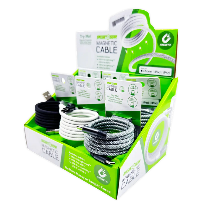 Charging Cable Magnetic Cloth Assortment- 6 Pieces Per Retail Ready Display 25070 GADGET GEAR