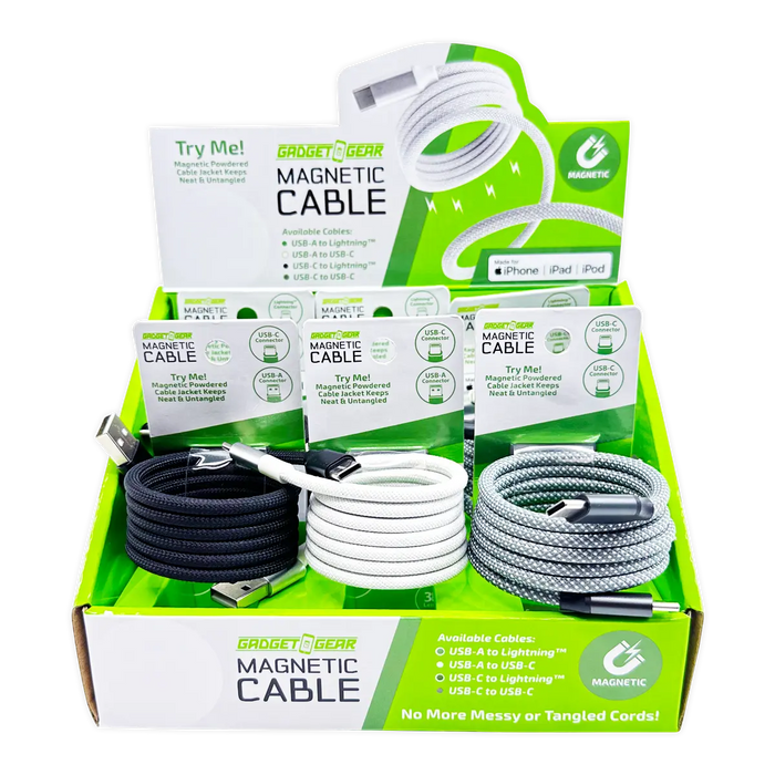 Charging Cable Magnetic Cloth Assortment- 6 Pieces Per Retail Ready Display 25070 GADGET GEAR