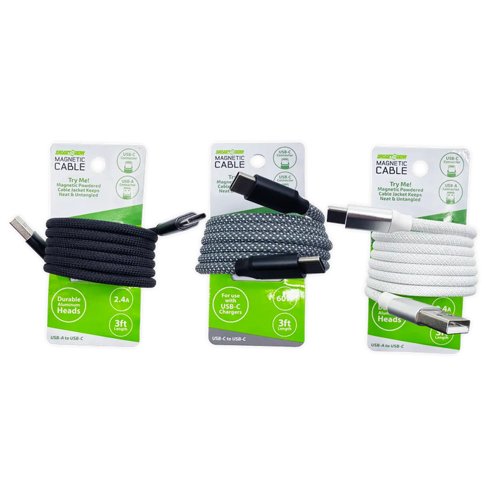 Charging Cable Magnetic Cloth Assortment- 6 Pieces Per Retail Ready Display 25070 GADGET GEAR