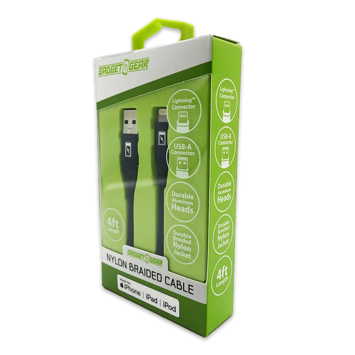 Charging Cable Nylon Braided USB to Lightning 4FT 2.4 Amp - 3 Pieces Per Pack 24603 GADGET GEAR