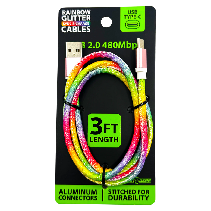 Charging Cable Rainbow Assortment 3FT - 12 Pieces Per Retail Ready Display 88456 GADGET GEAR