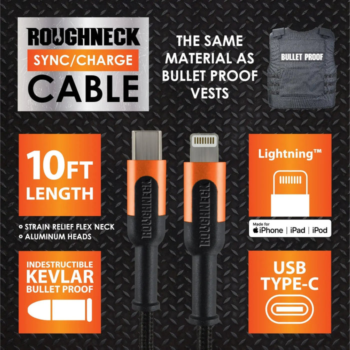 Charging Cable Roughneck Cloth Assortment 10FT 2.4 Amp - 6 Pieces Per Retail Ready Display 88460 ROUGHNECK