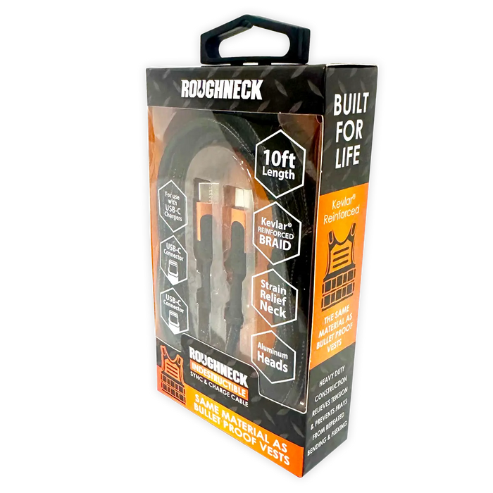 Charging Cable Roughneck USB-C to USB-C 10FT 2.4 Amp - 3 Pieces Per Pack 24571 ROUGHNECK
