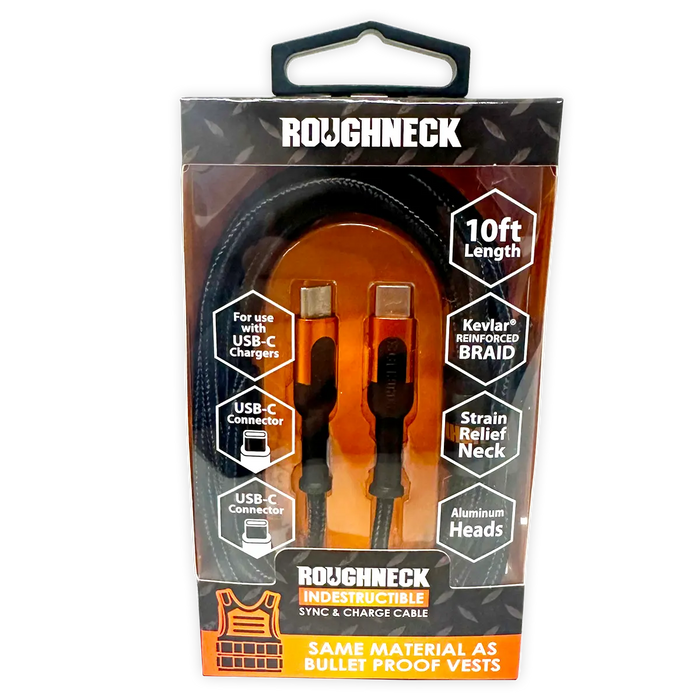 Charging Cable Roughneck USB-C to USB-C 10FT 2.4 Amp - 3 Pieces Per Pack 24571 ROUGHNECK