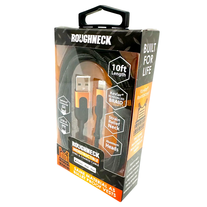 Charging Cable Roughneck USB to Lightning 10FT 2.4 Amp - 3 Pieces Per Pack 24567 ROUGHNECK