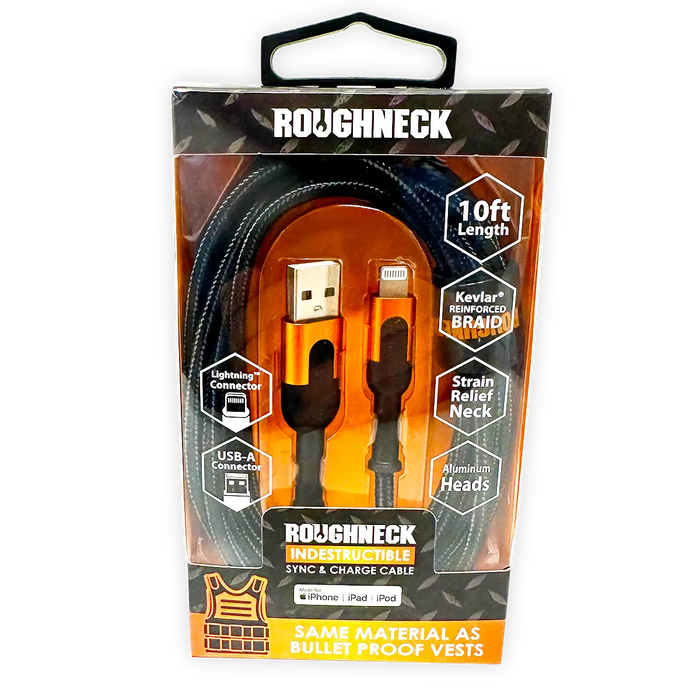Charging Cable Roughneck USB to Lightning 10FT 2.4 Amp - 3 Pieces Per Pack 24567 ROUGHNECK