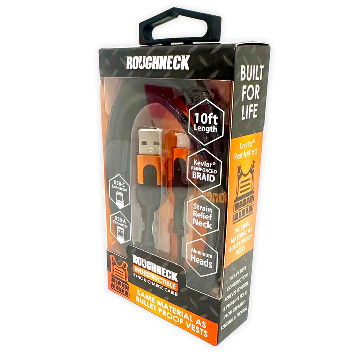 Charging Cable Roughneck USB to USB-C 10FT 2.4 Amp - 3 Pieces Per Pack 24569 ROUGHNECK