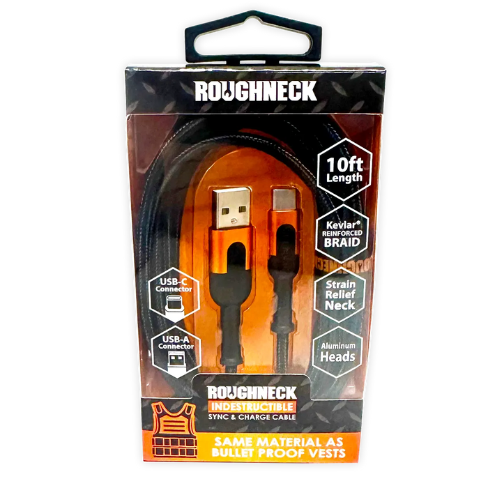 Charging Cable Roughneck USB to USB-C 10FT 2.4 Amp - 3 Pieces Per Pack 24569 ROUGHNECK