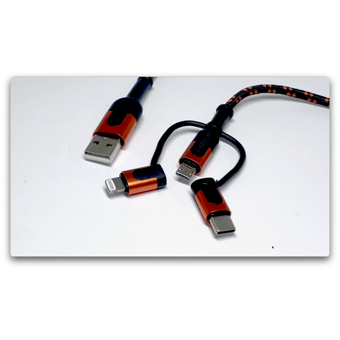 Charging Cable USB 3 in 1 Multi-Head USB-C / Micro USB / Lightning 10FT - 3 Pieces Per Pack 24561 ROUGHNECK