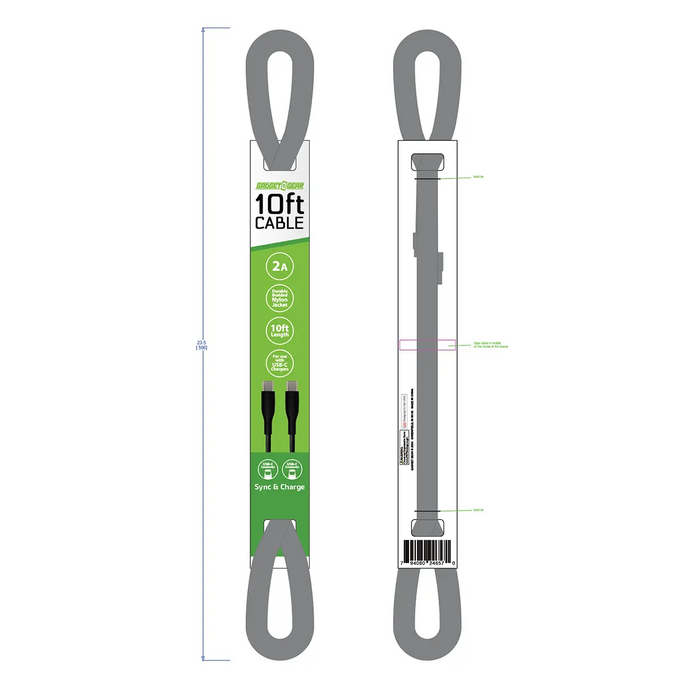 Charging Cable USB-C to USB-C 10FT 2 Amp - 6 Pieces Per Pack 24657 GADGET GEAR
