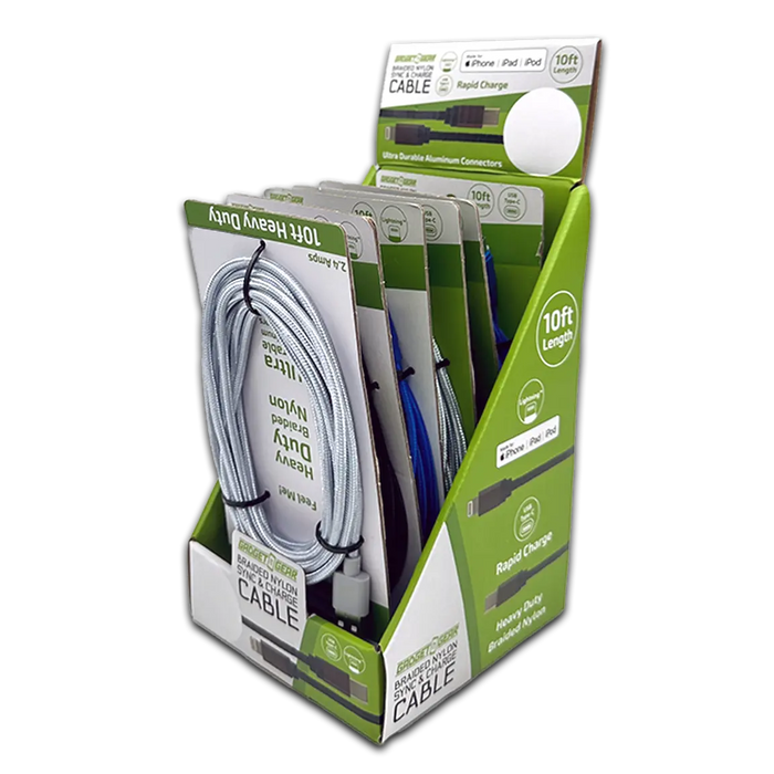 Charging Cable USB to Lightning 10FT 2.4 Amp - 6 Pieces Per Retail Ready Display 23827 GADGET GEAR