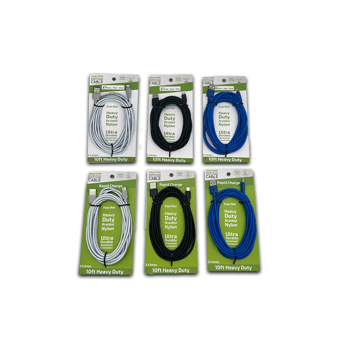Charging Cable USB to Lightning 10FT 2.4 Amp - 6 Pieces Per Retail Ready Display 23827 GADGET GEAR