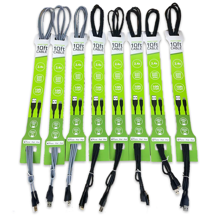 Charging Cable USB to Lightning 10FT 2.4 Amp - 8 Pieces Per Pack 24664 GADGET GEAR