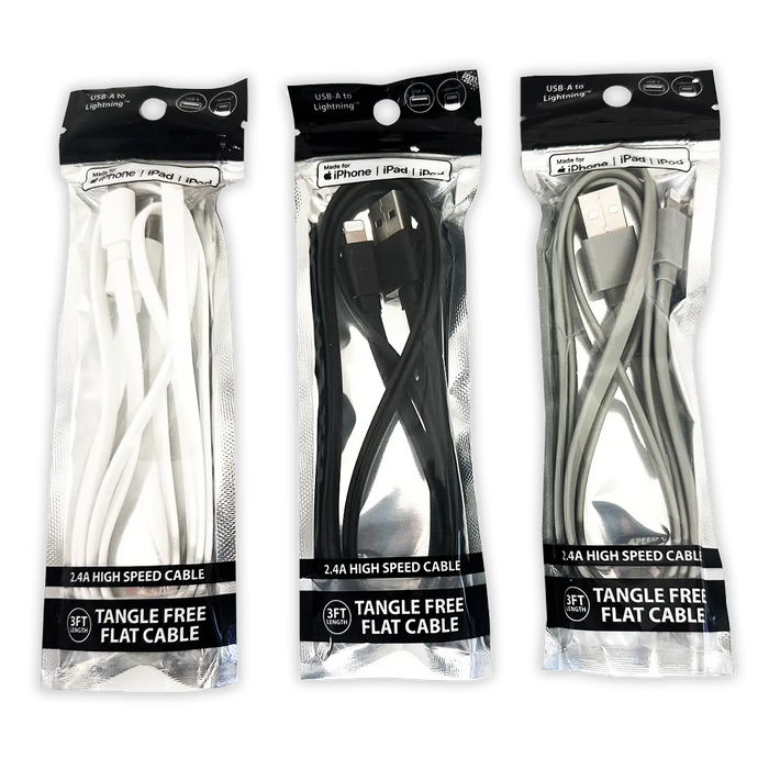 Charging Cable USB to Lightning 3FT 2.4 Amp - 20 Pieces Per Pack 24460 NOVELTY INC