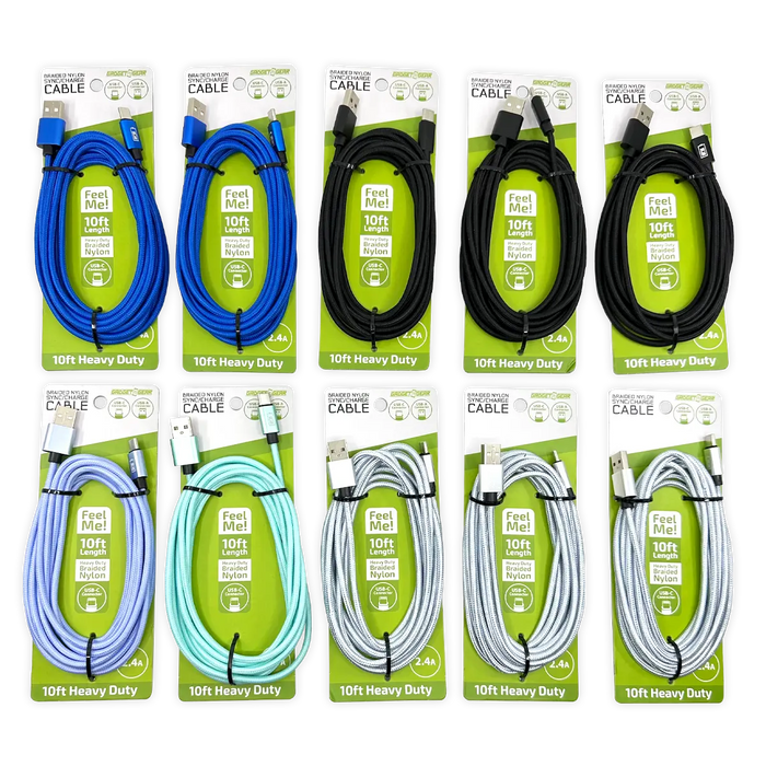 Charging Cable Wing Rack 10FT USB-to-USB-C - 10 Pieces Per Pack 88588 GADGET GEAR
