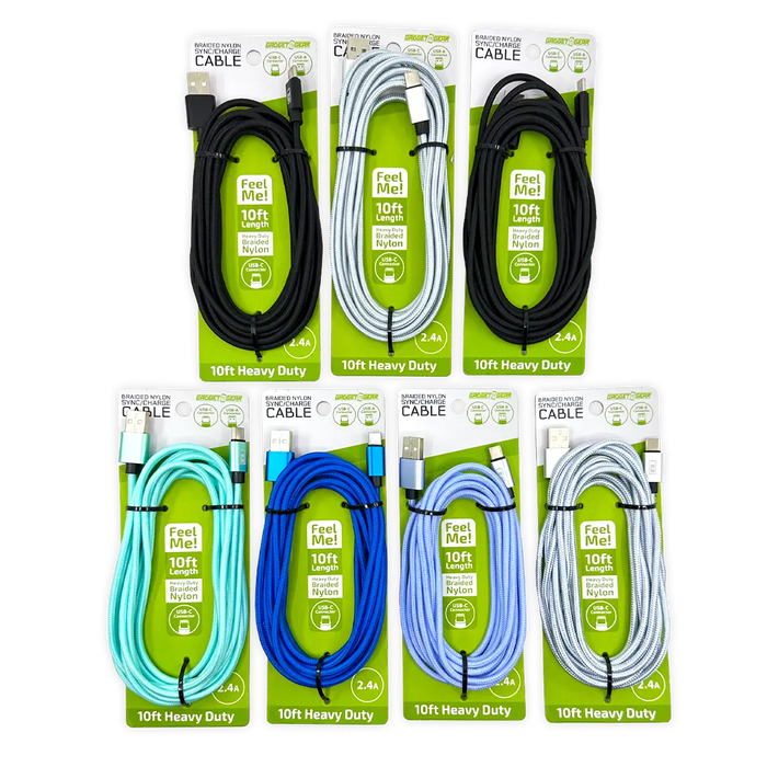 Charging Cable Wing Rack Assortment 10FT - 10 Pieces Per Pack 88584 GADGET GEAR