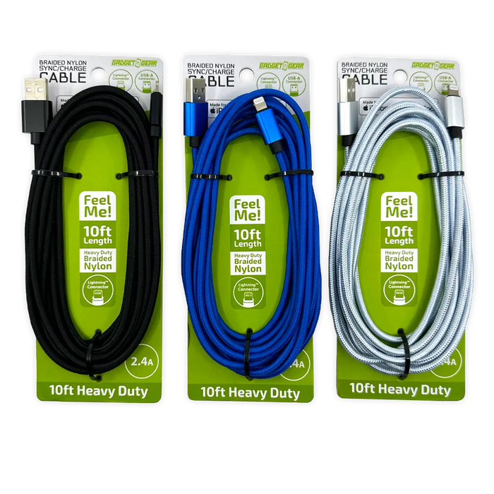 Charging Cable Wing Rack Assortment 10FT - 10 Pieces Per Pack 88584 GADGET GEAR