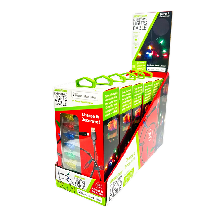 Christmas Light 3FT USB-to-Lightning / USB-C Sync and Charge Cables - 6 Pieces Per Display 25327 NOVELTY INC