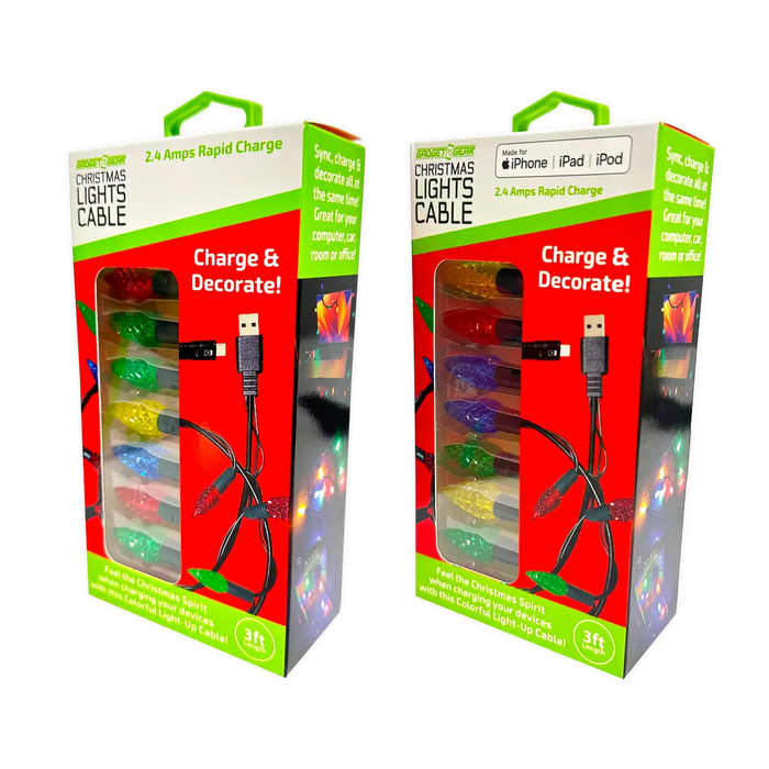 Christmas Light 3FT USB-to-Lightning / USB-C Sync and Charge Cables - 6 Pieces Per Display 25327 NOVELTY INC