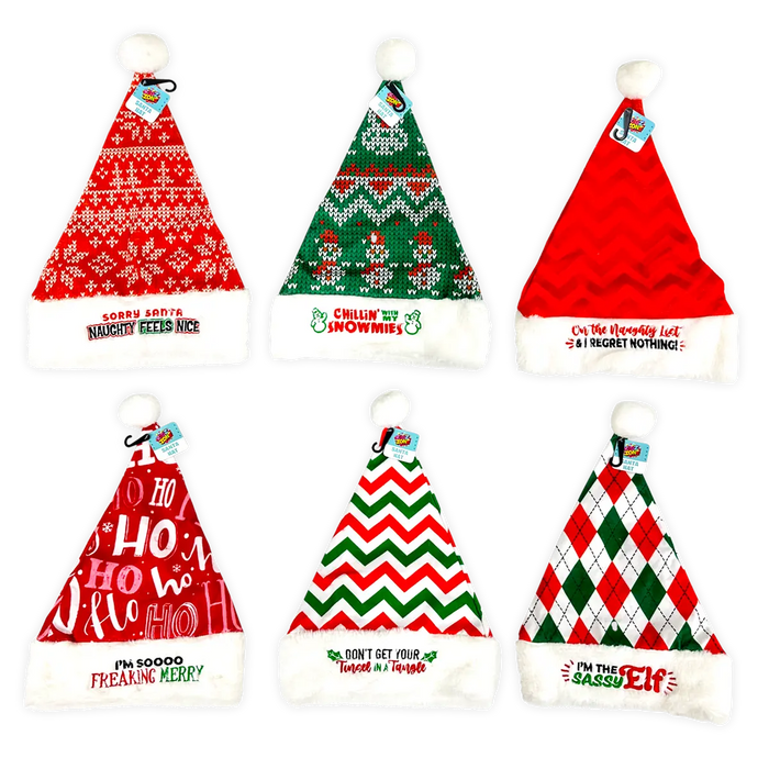 Christmas Santa Winter Hat with Merchandising Hang Strip - 6 Pieces Per Pack 25338 NOVELTY INC