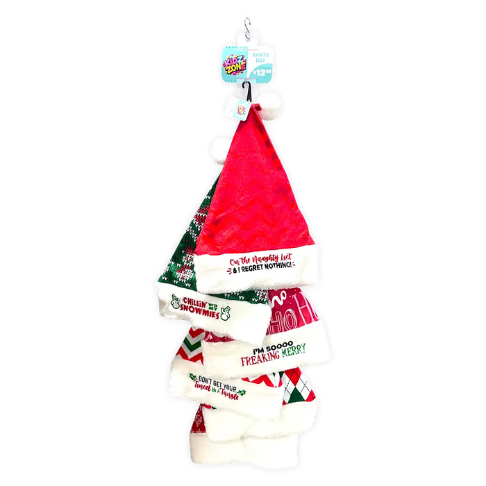 Christmas Santa Winter Hat with Merchandising Hang Strip - 6 Pieces Per Pack 25338 NOVELTY INC