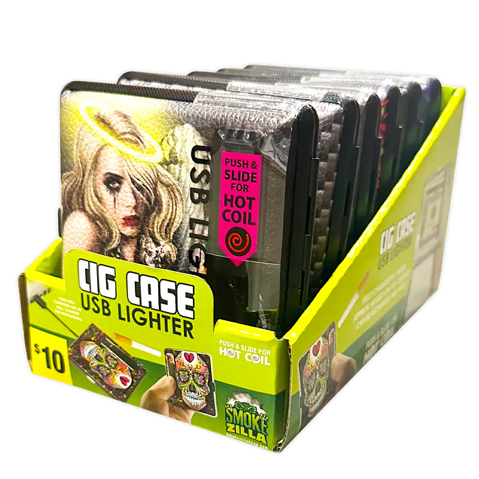 Cigarette Case with USB Coil Lighter - 6 Pieces Per Retail Ready Display 40307 SMOKEZILLA