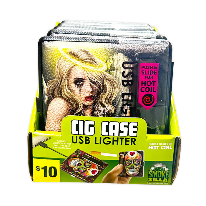 Cigarette Case with USB Coil Lighter - 6 Pieces Per Retail Ready Display 40307 SMOKEZILLA