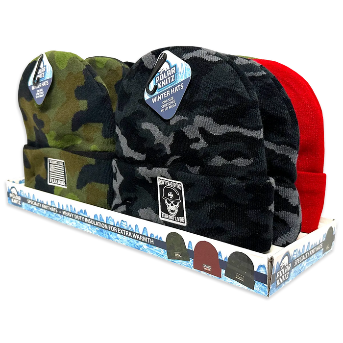 Cuffed Knit Hat Beanie Assortment - 12 Pieces Per Retail Ready Display 24098 POLAR GEAR