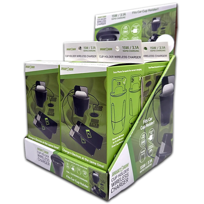 Cup Holder Multi-Port Wireless Charger - 4 Pieces Per Retail Ready Display 23765 GADGET GEAR