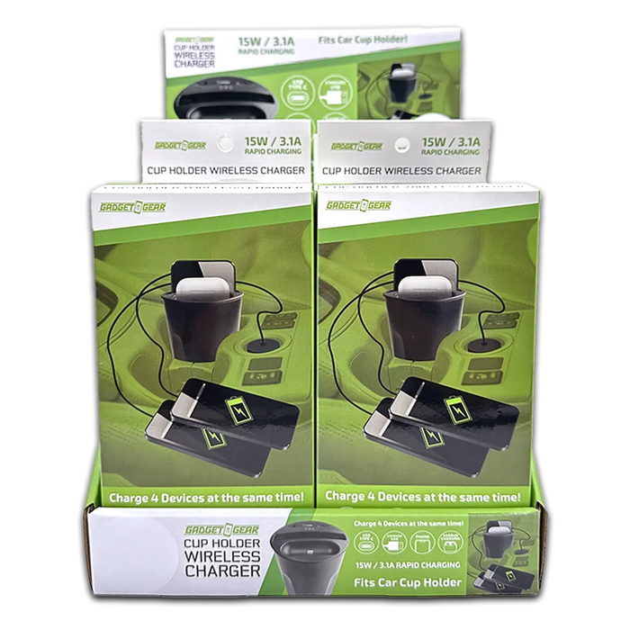 Cup Holder Multi-Port Wireless Charger - 4 Pieces Per Retail Ready Display 23765 GADGET GEAR