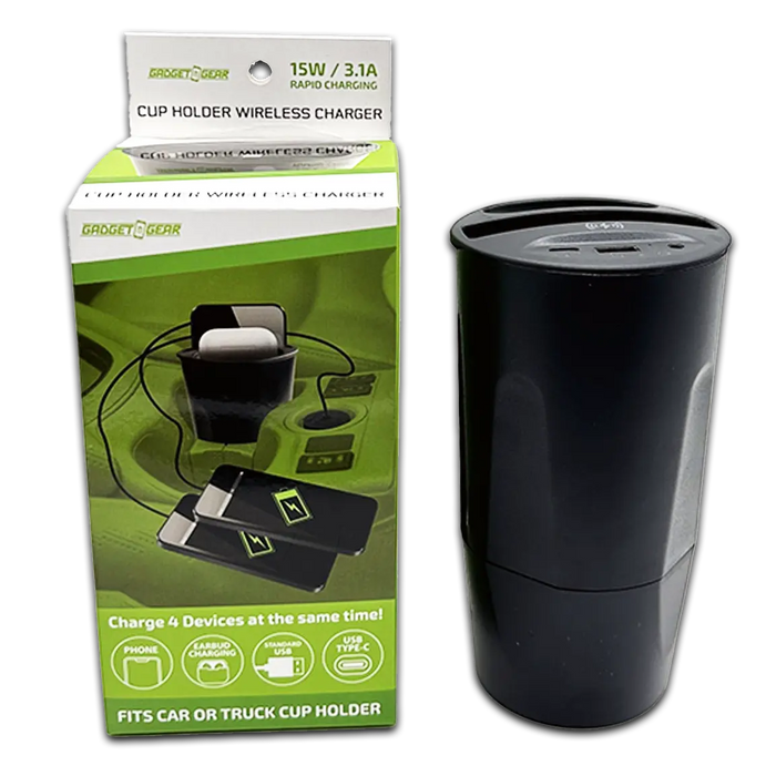 Cup Holder Multi-Port Wireless Charger - 4 Pieces Per Retail Ready Display 23765 GADGET GEAR