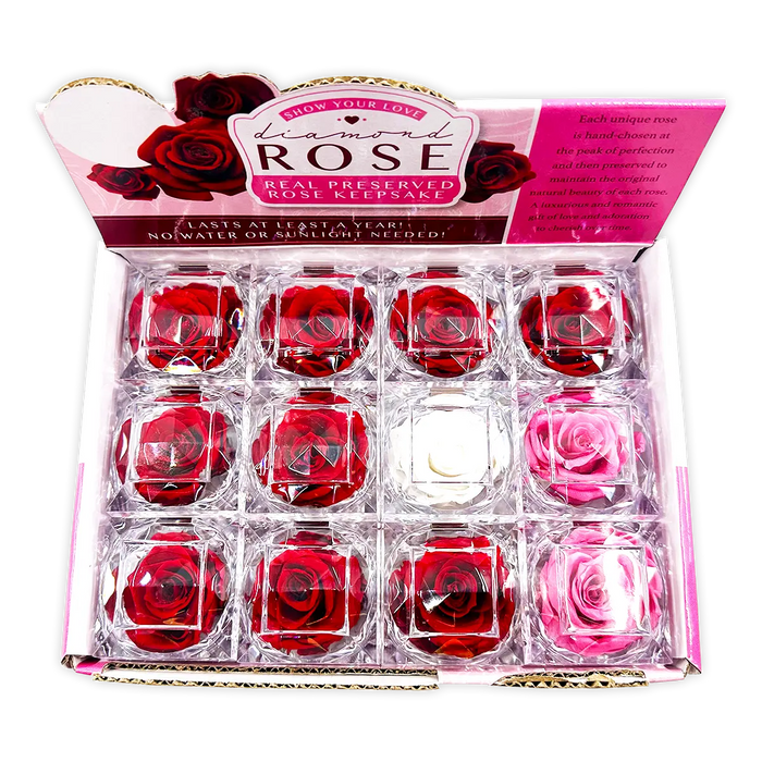 Diamond Real Preserved Rose Keepsake - 12 Pieces Per Retail Ready Display 24712 KIPP BROTHERS