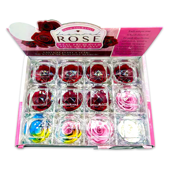 Diamond Real Preserved Rose Keepsake - 12 Pieces Per Retail Ready Display 25074 KIPP BROTHERS