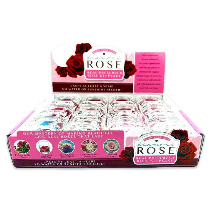 Diamond Real Preserved Rose Keepsake - 12 Pieces Per Retail Ready Display 25074 KIPP BROTHERS