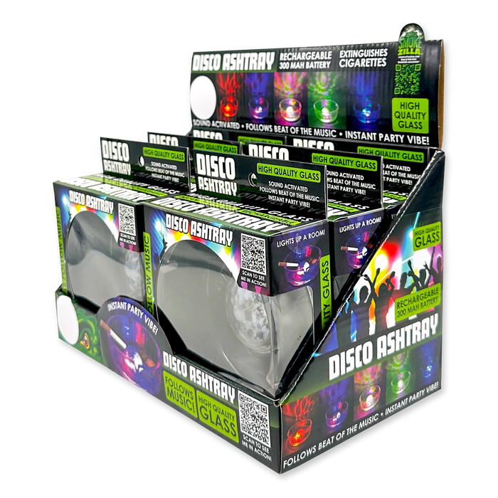 Disco Glass Ashtray with Sound Activated LED Lights - 6 Pieces Per Retail Ready Display 23743 SMOKEZILLA