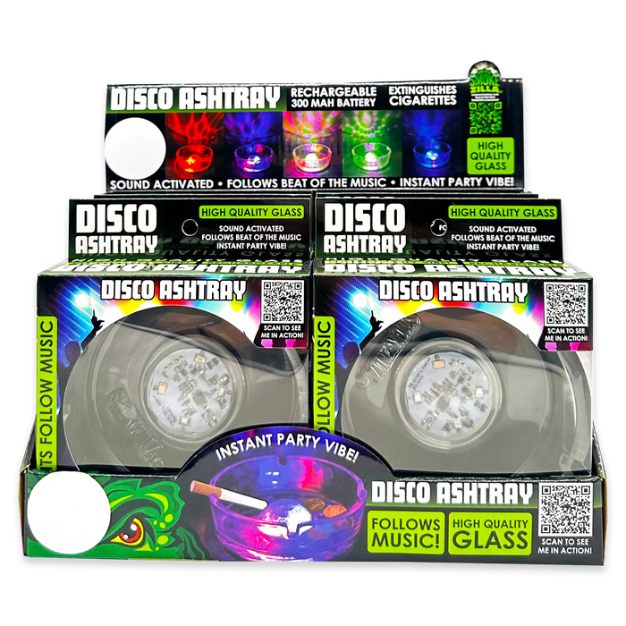 Disco Glass Ashtray with Sound Activated LED Lights - 6 Pieces Per Retail Ready Display 23743 SMOKEZILLA
