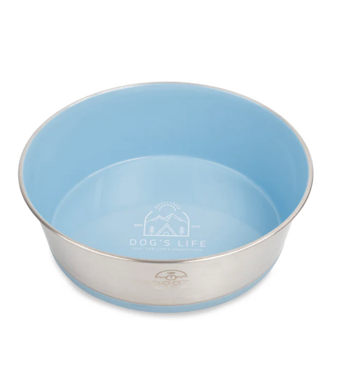 Dogs life stainless steel bowl fuel for adventure blue L