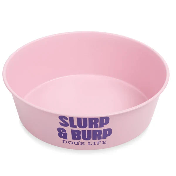 Dogs life stainless steel bowl slurp and burp pink XL