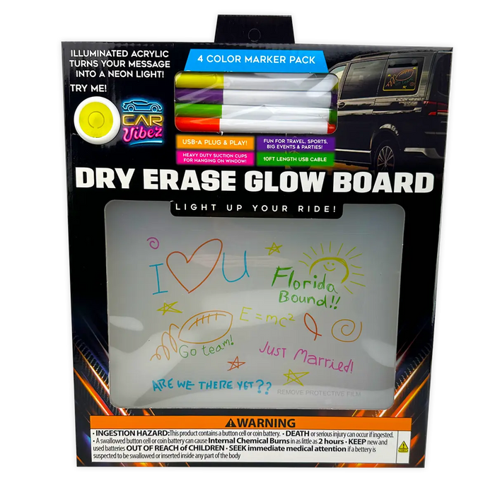 Dry Erase Window Glow Board with Markers - 6 Pieces Per Retail Ready Display 25274 CAR VIBEZ