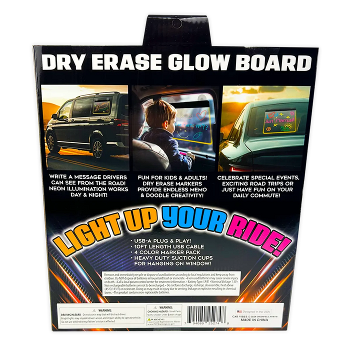 Dry Erase Window Glow Board with Markers - 6 Pieces Per Retail Ready Display 25274 CAR VIBEZ