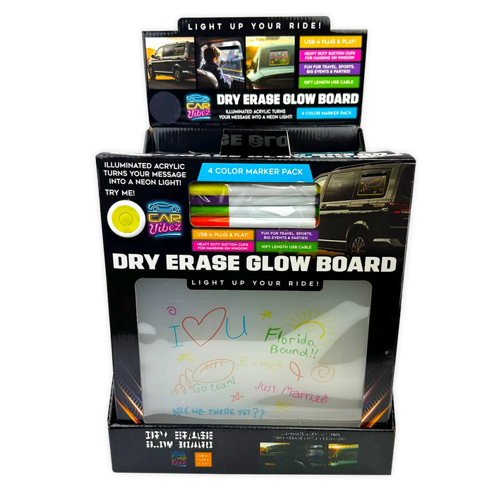 Dry Erase Window Glow Board with Markers - 6 Pieces Per Retail Ready Display 25274 CAR VIBEZ