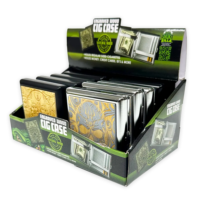 Engraved Wood Cigarette Case - 8 Pieces Per Retail Ready Display 25283 SMOKEZILLA